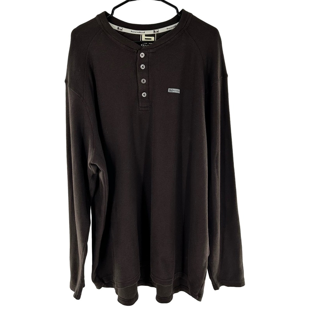 Banded Size 3XL Cotton Thermal Knit Henley Neckline Long Sleeve Shirt in Brown